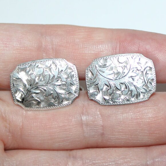 Vintage 950 Sterling Silver Brocade Cuff Links 10 Grams - Picture 6 of 6